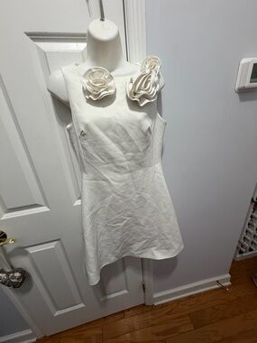 MOTF White Mini Dress with Floral rosette accents size small
